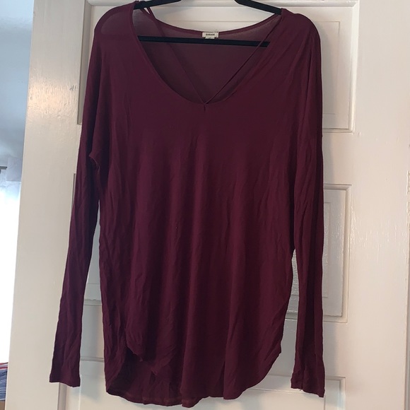 Small Garage Strappy V-neck sexy stretchy maroon long sleeve top - Picture 1 of 4